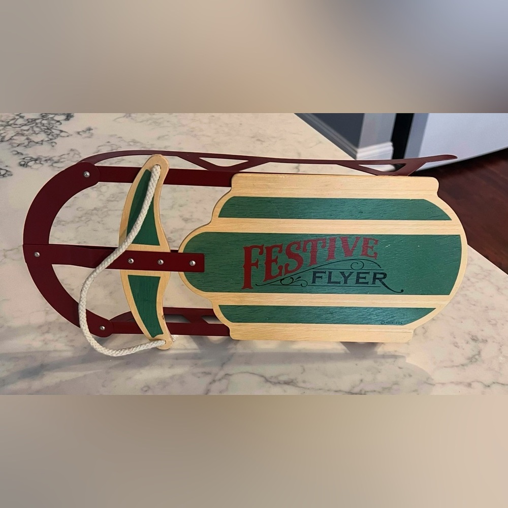 Hallmark Festive Flyer Sled 15" Decorative Wood Metal Vintage Christmas EUC